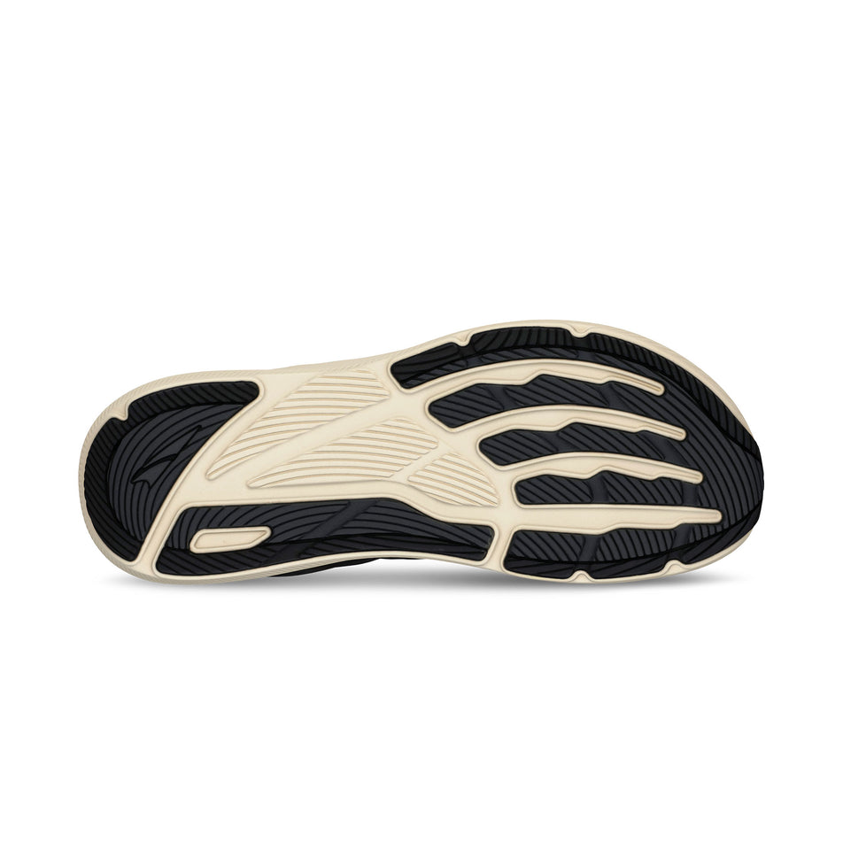 The outsole of the right shoe from a pair of Altra Women's Experience Flow ST Running Shoes in the Black/White colourway.