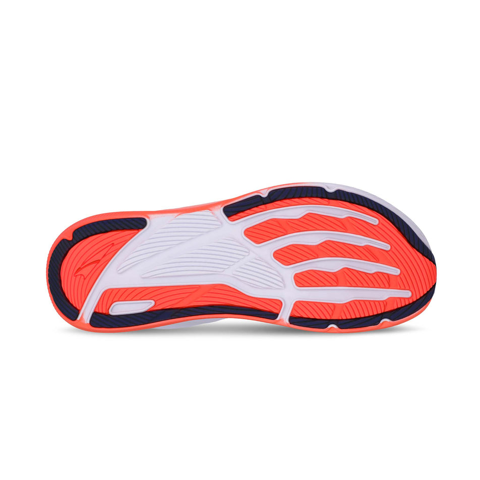 The outsole of the right shoe from a pair of Altra Women's Experience Flow ST Running Shoes in the White/Coral colourway.