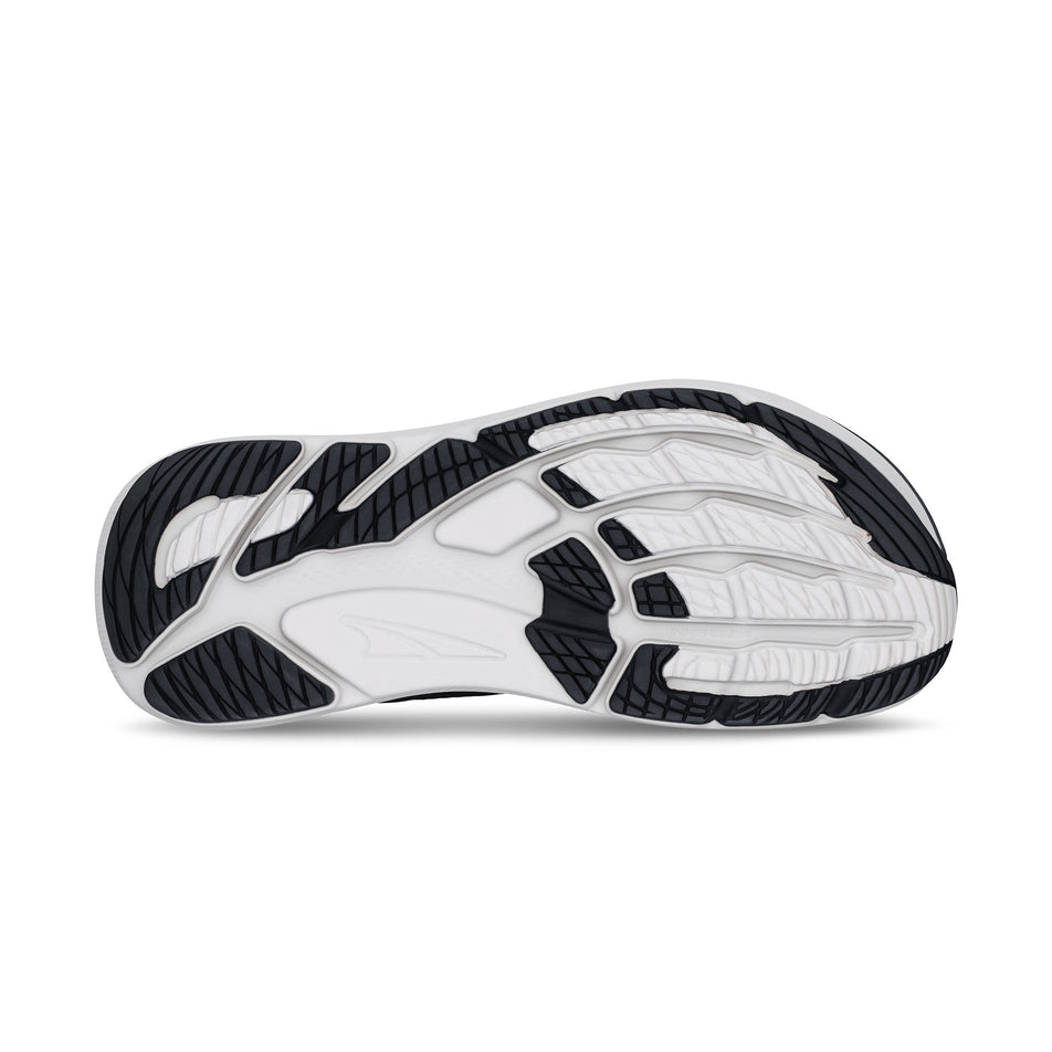 The outsole of the right shoe from a pair of Altra Men's FWD VIA 2 Running Shoes in the Black/White colourway.