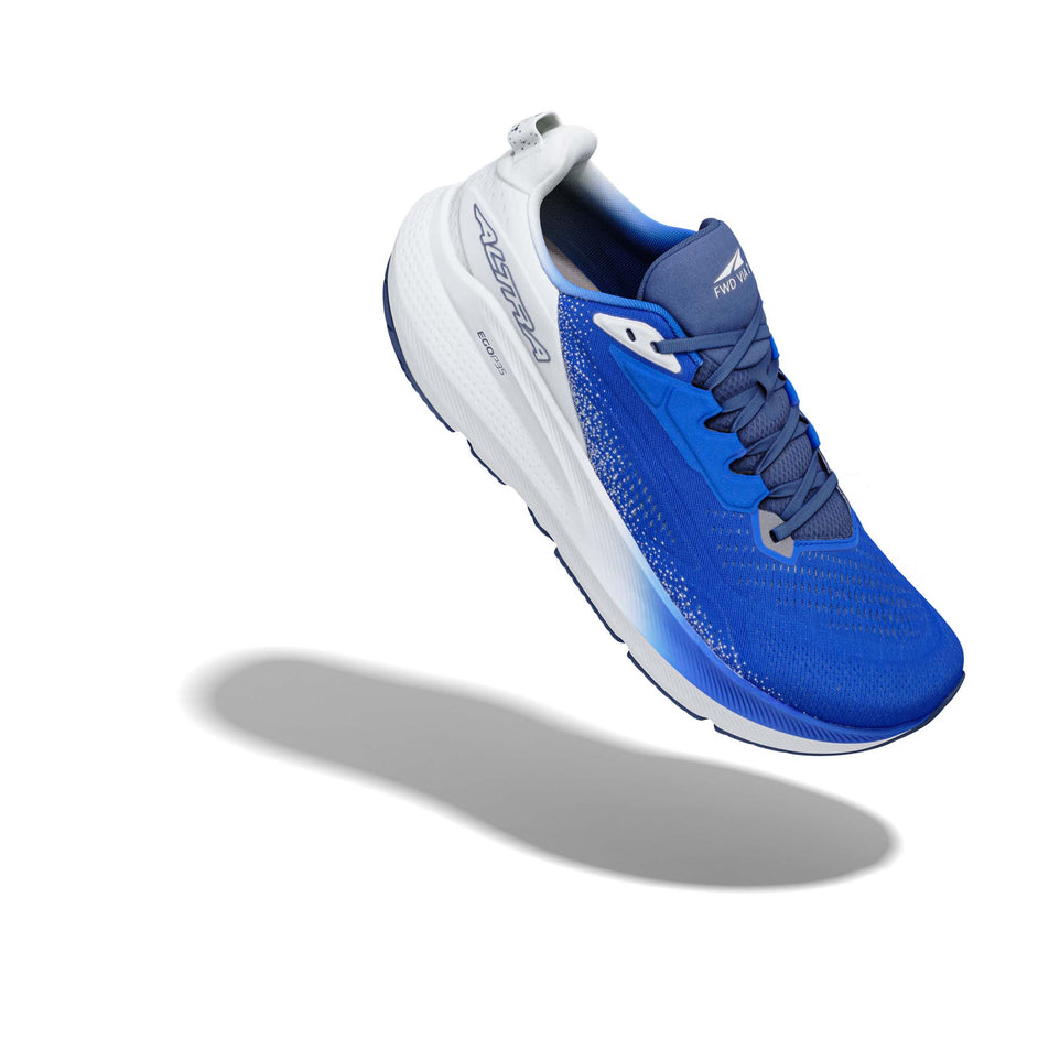 The right shoe from a pair of Altra Men's FWD VIA 2 Running Shoes in the Victor Blue/Ice/Dark Denim colourway.