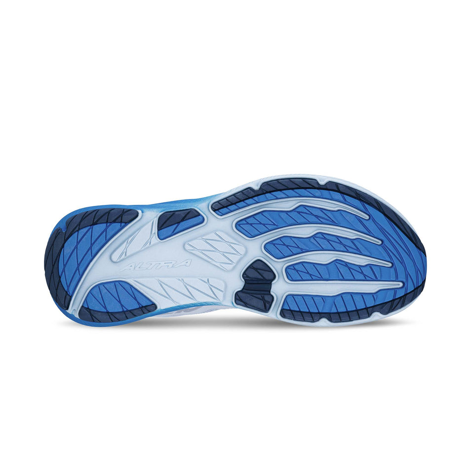 The outsole of the right shoe from a pair of Altra Men's Experience Flow 3 Running Shoes in the Blue/Gray colourway.