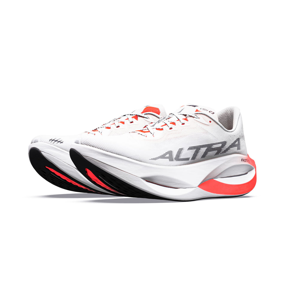 A pair of Altra Men's Vanish Carbon 3 Running Shoes in the White/Black/Fiery Coral colourway.