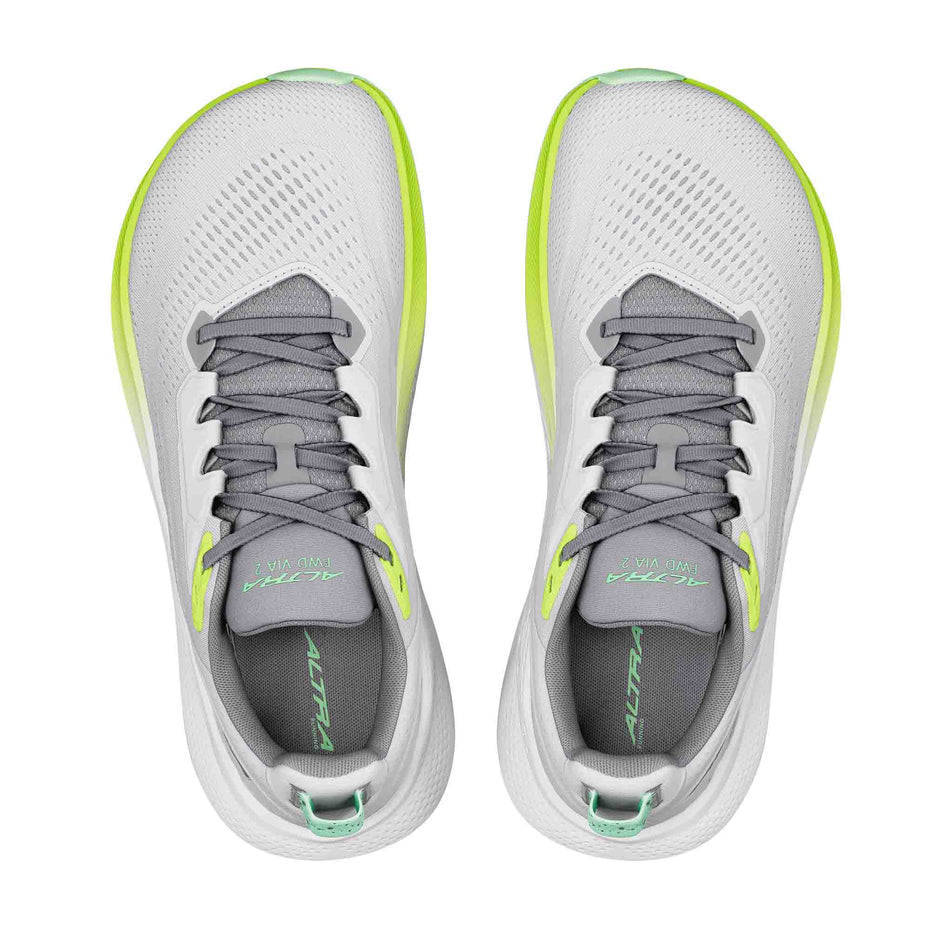 The uppers of a pair of Altra Women's FWD VIA 2 Running Shoes in the Gray colourway.