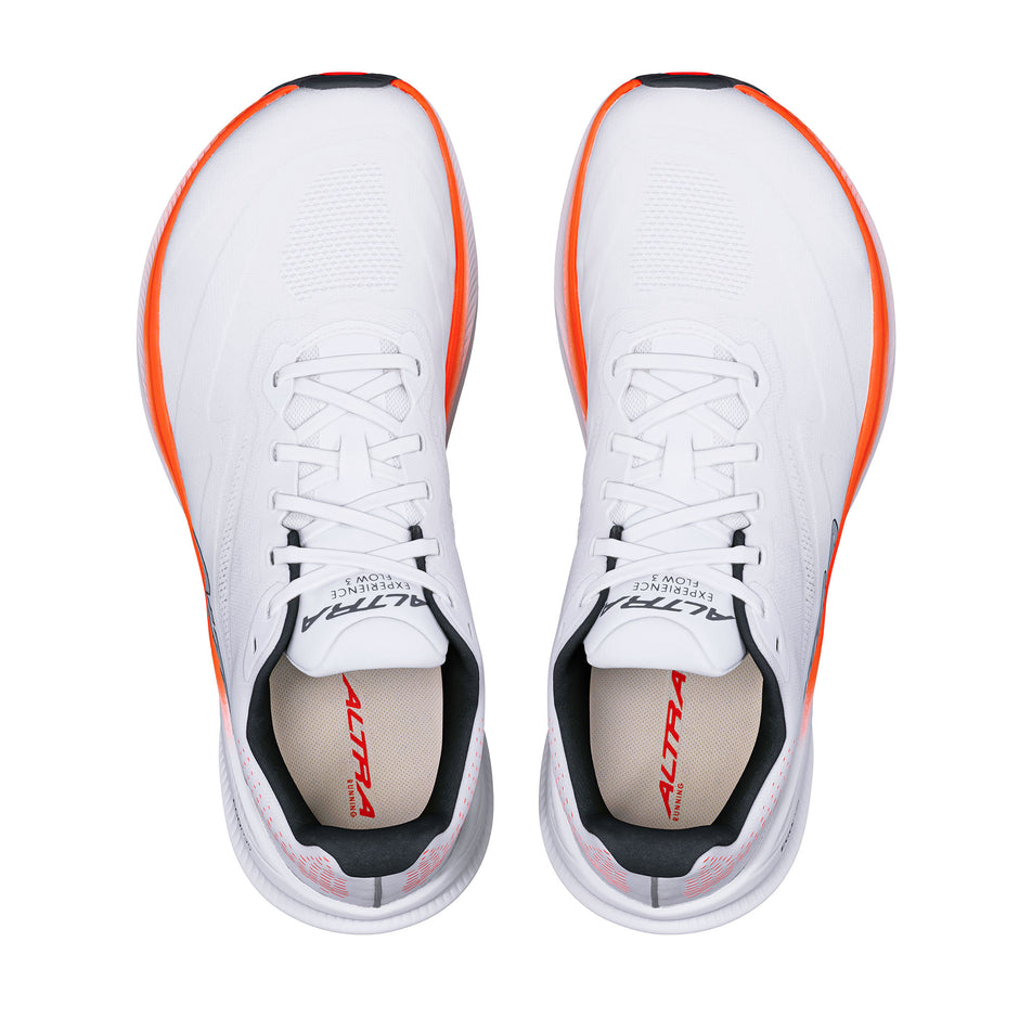 The upper of a pair of Altra Women's Experience Flow 3 Running Shoes in the White/Coral colourway.