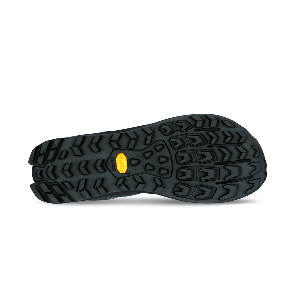 The outsole of the right shoe from a pair of Altra Men's Lone Peak 9+ GTX Running Shoes in the Black/Black colourway.