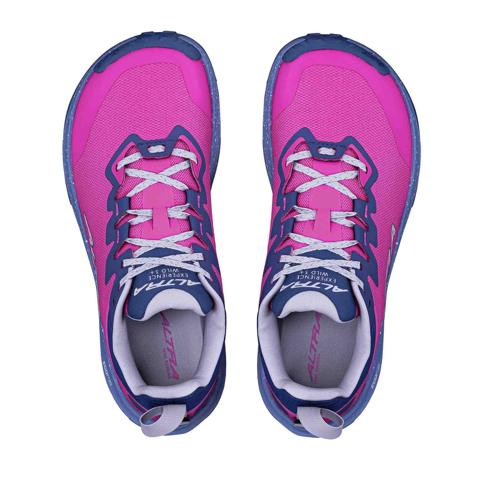 The uppers of a pair of Altra Women's Experience Wild 3+ Running Shoes in the Magenta colourway.