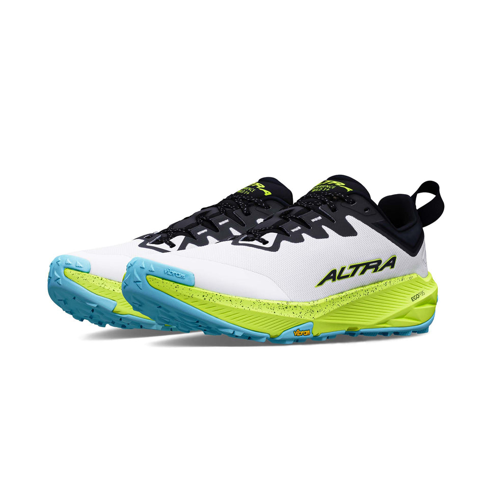 A pair of Altra Men's Experience Wild 3+ Running Shoes in the White/Lime colourway.