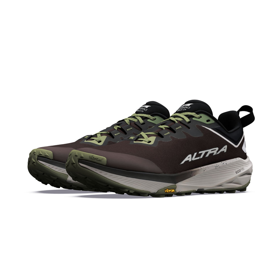 A pair of Altra Men's Experience Wild 3+ Running Shoes in the Chocolate Torte/Flint Grey colourway.