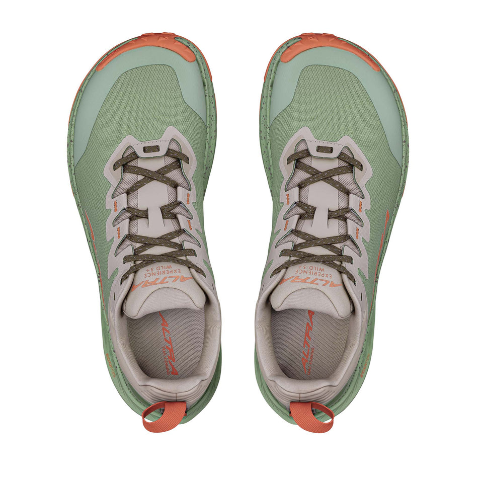 The uppers of a pair of Altra Men's Experience Wild 3+ Running Shoes in the Taupe colourway. 