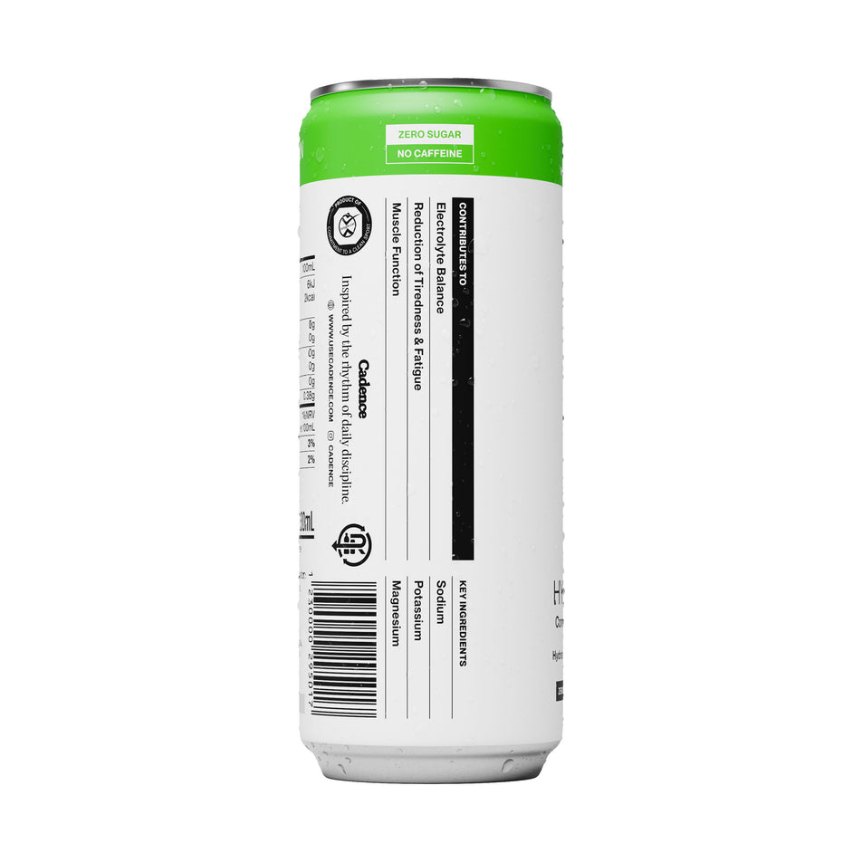 The ingredient list of a can of Cadence Core Hydration Drink in the Citrus flavour.