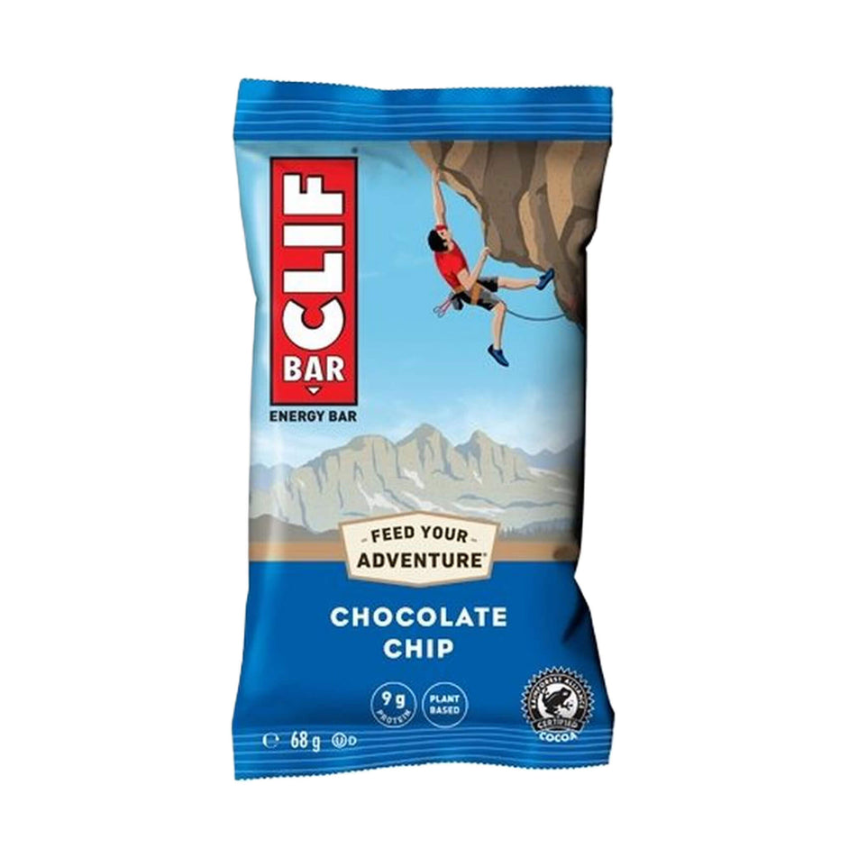 A Clif Bar Energy Bar in the Chocolate Chip Flavour