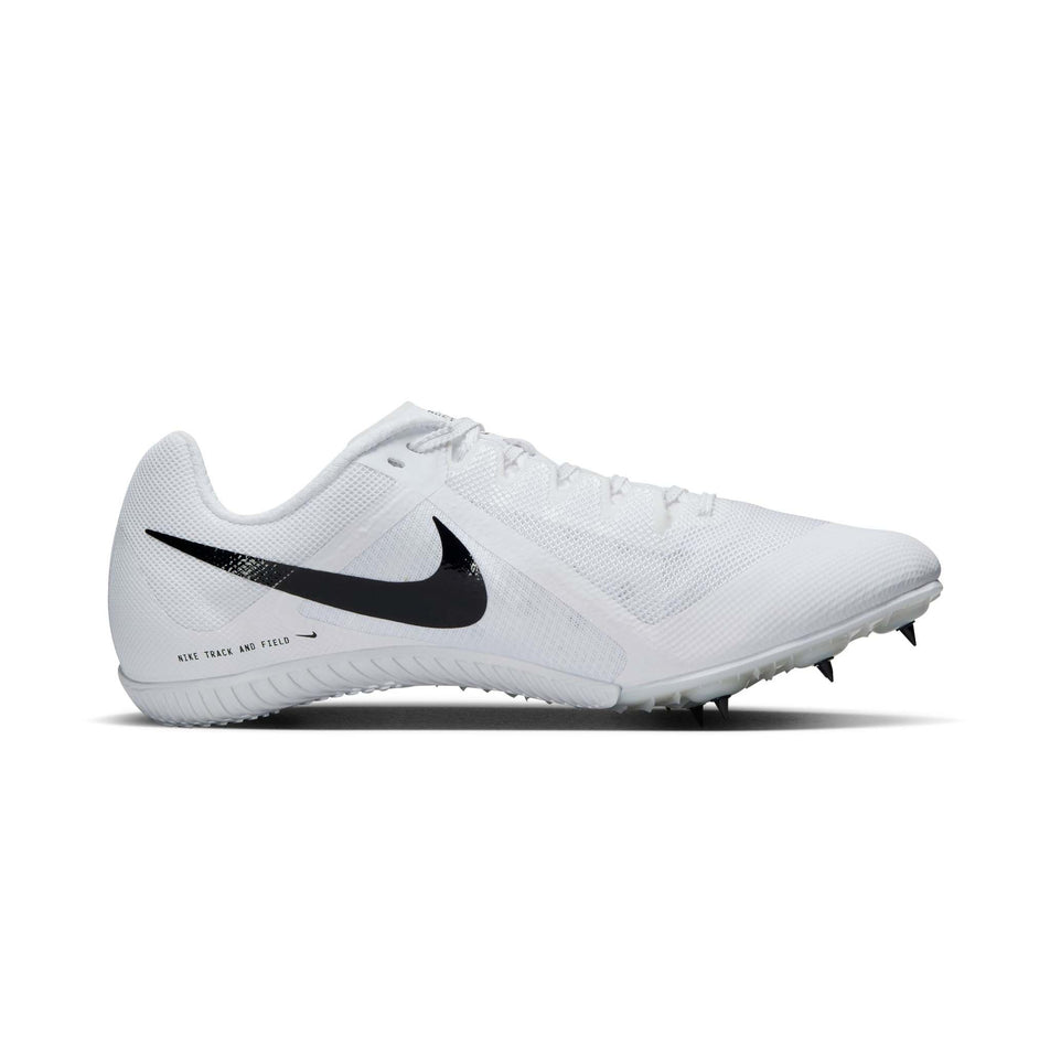 Medial side of the left shoe from a pair of Nike Rival Multi Track & Field Multi-Event Spikes in the White/Black-Metallic Silver colourway (8049514152098)