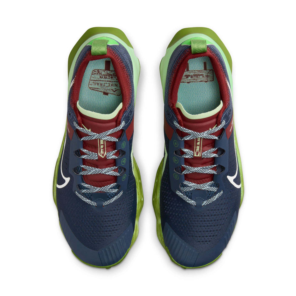 The uppers on a pair of Nike Men's Zegama Trail Running Shoes in the Thunder Blue/Summit White-Chlorophyll colourway (8157770023074)