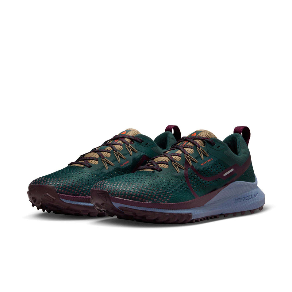 A pair of Men's Pegasus Trail 4 Trail Running Shoes in the Deep Jungle/Night Maroon-Khaki colourway (8048783786146)