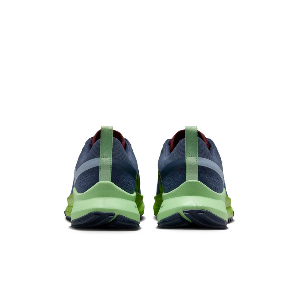 The back of a pair of Nike Men's Pegasus Trail 4 Trail Running Shoes in the Thunder Blue/Lt Armory Blue-Chlorophyll colourway (8156346876066)