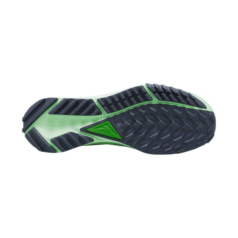 Outsole of the right shoe from a pair of Nike Men's Pegasus Trail 4 Trail Running Shoes in the Thunder Blue/Lt Armory Blue-Chlorophyll colourway (8156346876066)