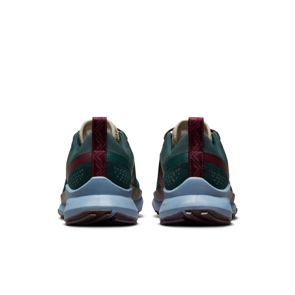 The back of a pair of Nike Women's Pegasus Trail 4 Trail Running Shoes in the Deep Jungle/Night Maroon-Khaki colourway (8049460543650)