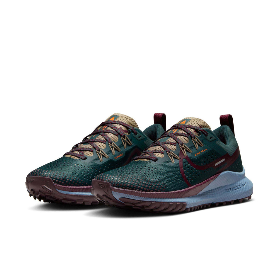 A pair of Nike Women's Pegasus Trail 4 Trail Running Shoes in the Deep Jungle/Night Maroon-Khaki colourway (8049460543650)