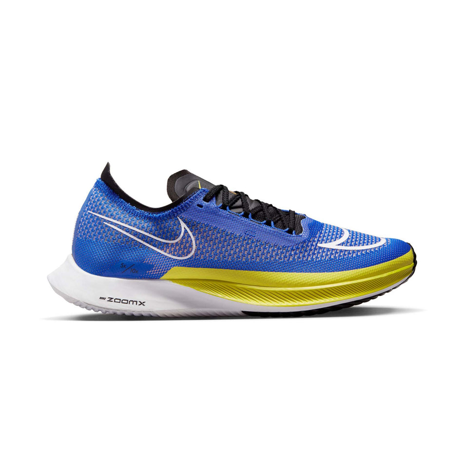 Lateral side of the right shoe from a pair of Nike Unisex Streakfly Road Racing Shoes in the Racer Blue/White-Black colourway (7970596716706)