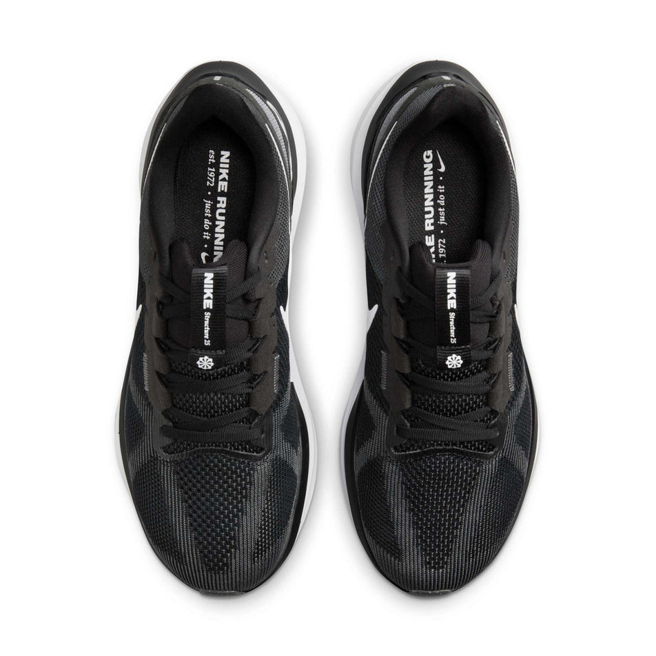 The uppers on a pair of Nike Men's Structure 25 Road Running Shoes in the Black/White-Iron Grey colourway (8139357782178)
