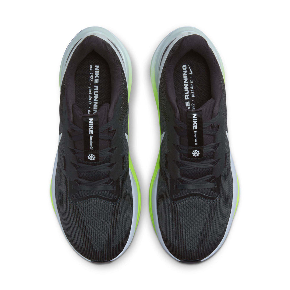 The uppers on a pair of Nike Men's Structure 25 Road Running Shoes in the Anthracite/White-Volt-Pure Platinum colourway (8070568181922)