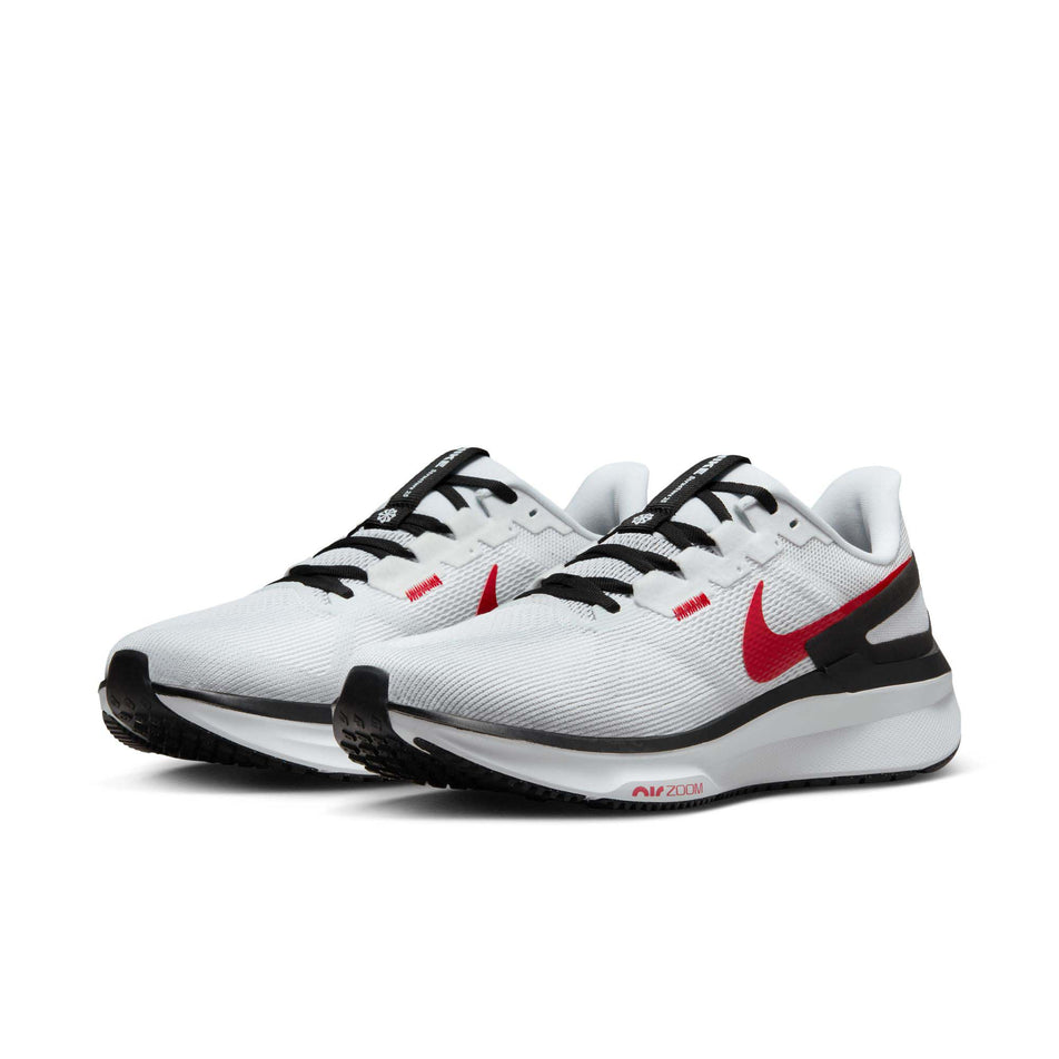 A pair of Nike Men's Structure 25 Road Running Shoes in the White/Fire Red-Black-Lt Smoke Grey colourway (8215133978786)