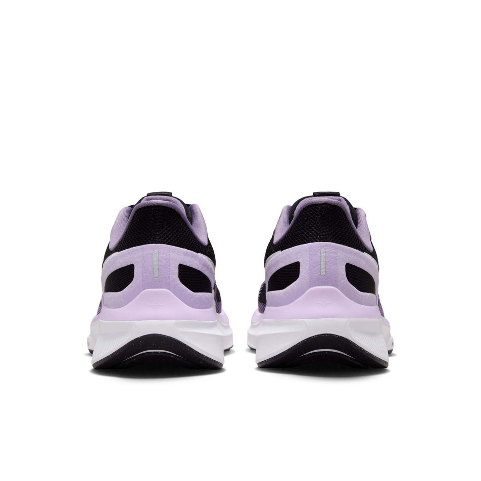 The back of a pair of Nike Women's Structure 25 Road Running Shoes in the Black/White-Daybreak-Lilac Bloom colourway (8215812669602)