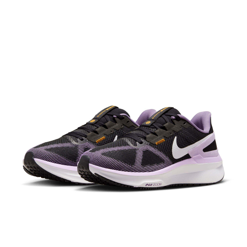 A pair of Nike Women's Structure 25 Road Running Shoes in the Black/White-Daybreak-Lilac Bloom colourway (8215812669602)