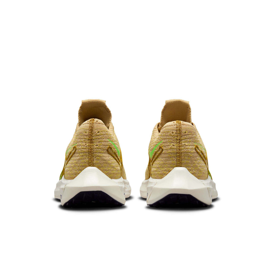 The back of a pair of Nike Men's Pegasus Turbo Road Running Shoes in the Sesame/Lime Blast-Buff Gold-Bronzine colourway (8072720482466)