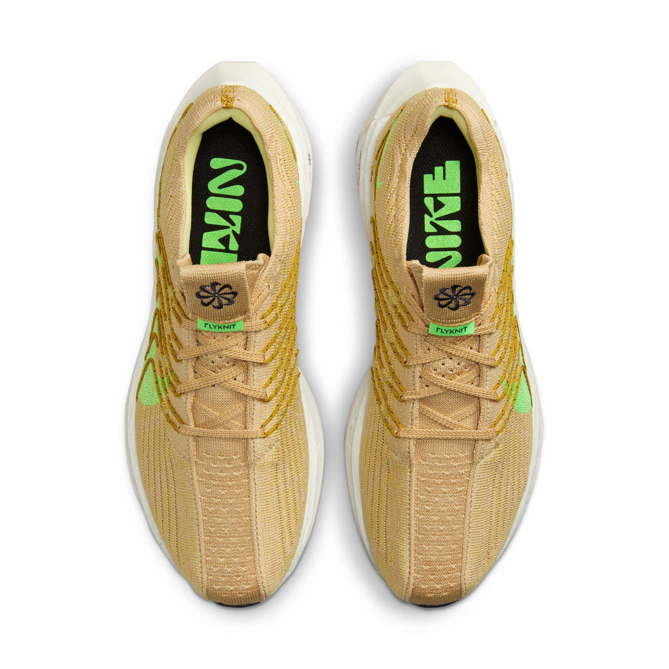 The uppers on a pair of Nike Men's Pegasus Turbo Road Running Shoes in the Sesame/Lime Blast-Buff Gold-Bronzine colourway (8072720482466)