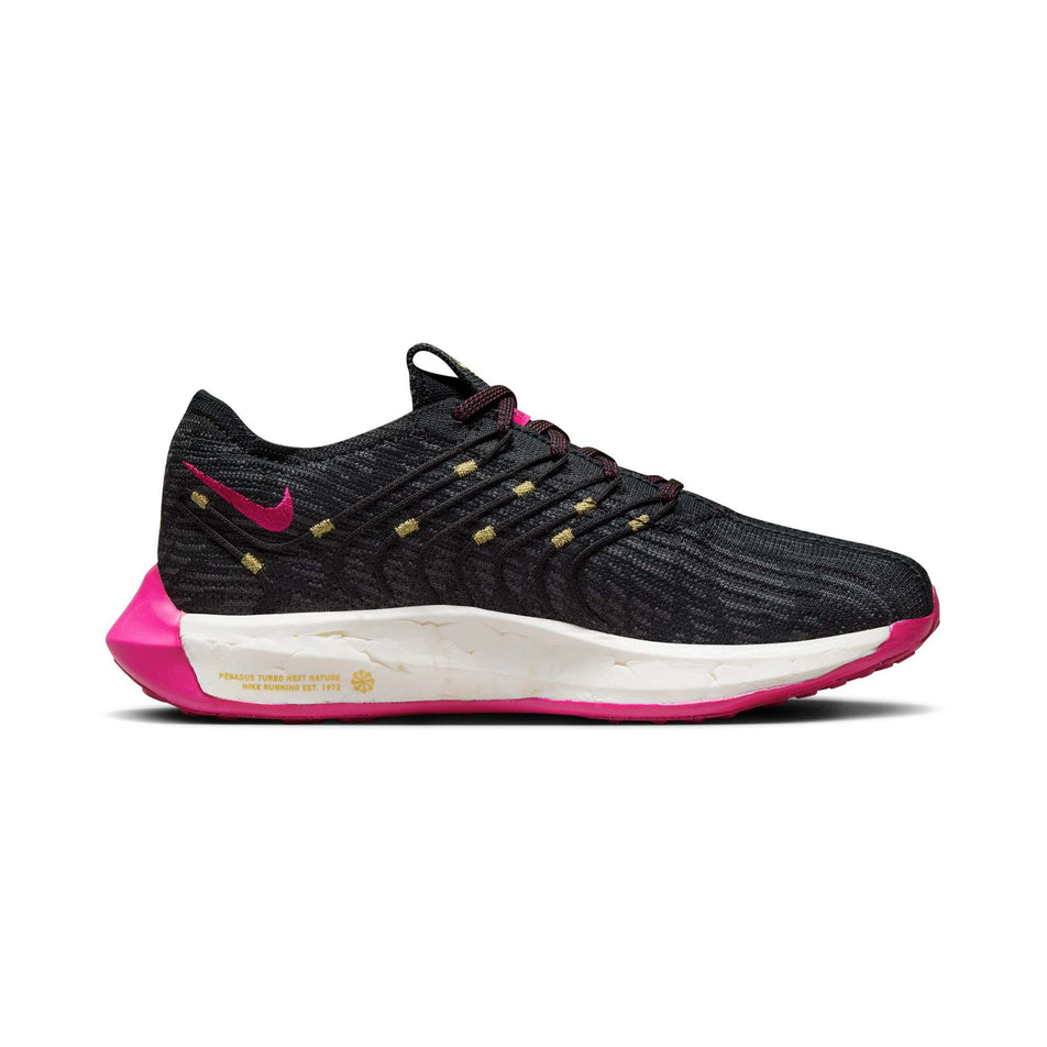Medial side of the left shoe from a pair of Nike Women's Pegasus Turbo Road Running Shoes in the Black/Fireberry-Anthracite-Fireberry colourway (8049415356578)