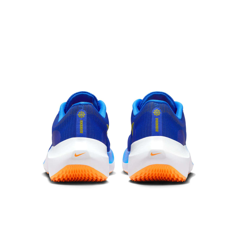 The back of a pair of Nike Men's Zoom Fly 5 Road Running Shoes in the Racer Blue/White-High Voltage-Sundial colourway (7970692202658)