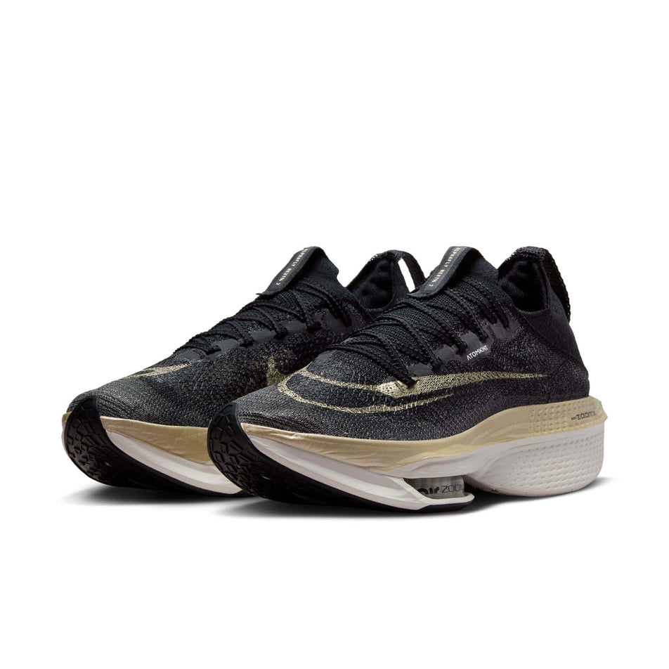 A pair of Men's Alphafly 2 Road Racing Shoes in the Black/Mtlc Gold Grain-Sail colourway (8064213418146)