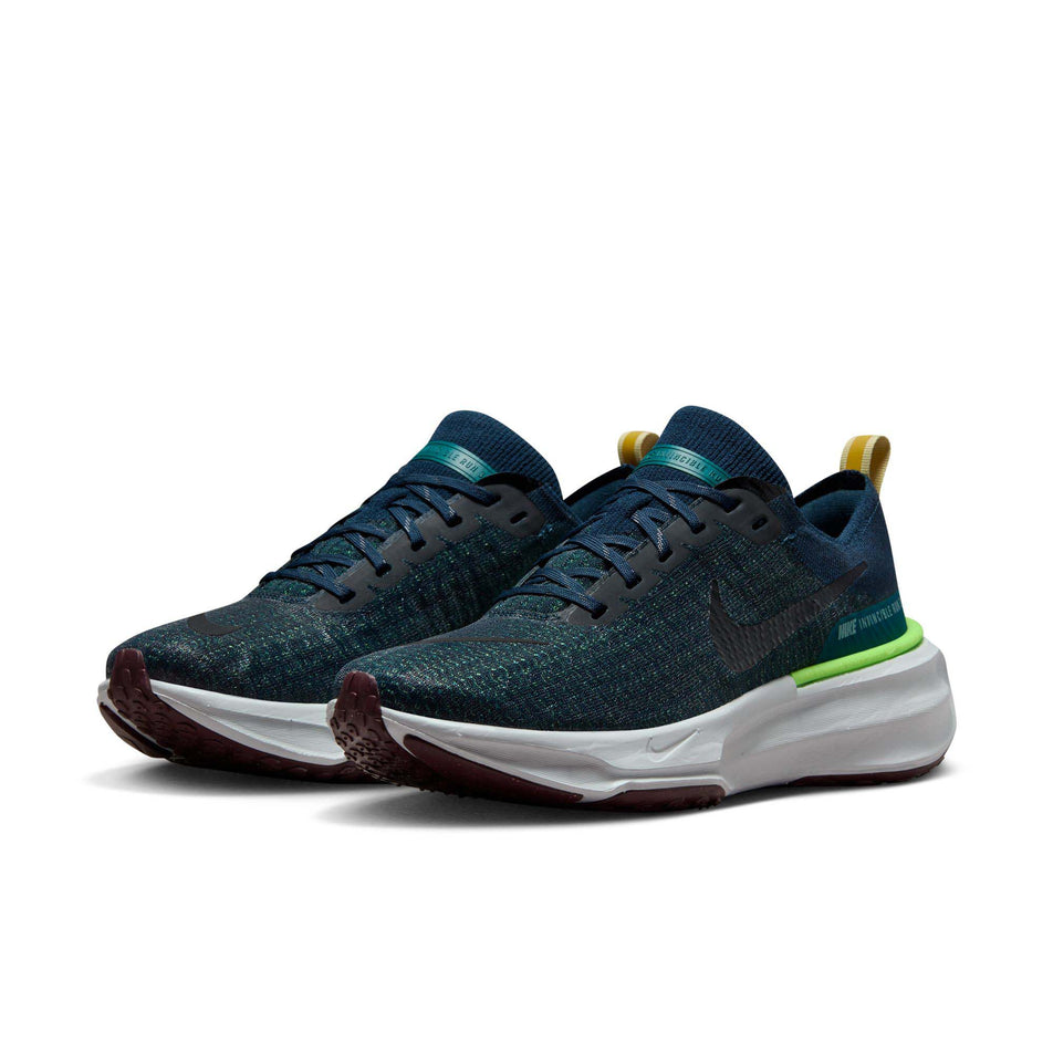 A pair of Nike Men's Invincible 3 Road Running Shoes in the Armory Navy/Black-Geode Teal-Buff Gold (8073000386722)