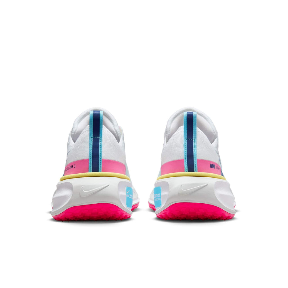 The back of a pair of Nike Women's Invincible 3 Road Running Shoes in the White/Deep Royal Blue-Photon Dust colourway (8139940266146)
