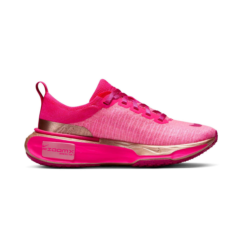 Medial side of the left shoe from a pair of Nike Women's Invincible 3 Road Running Shoes in the Fierce Pink/Fireberry-Pink Spell colourway (8104396456098)