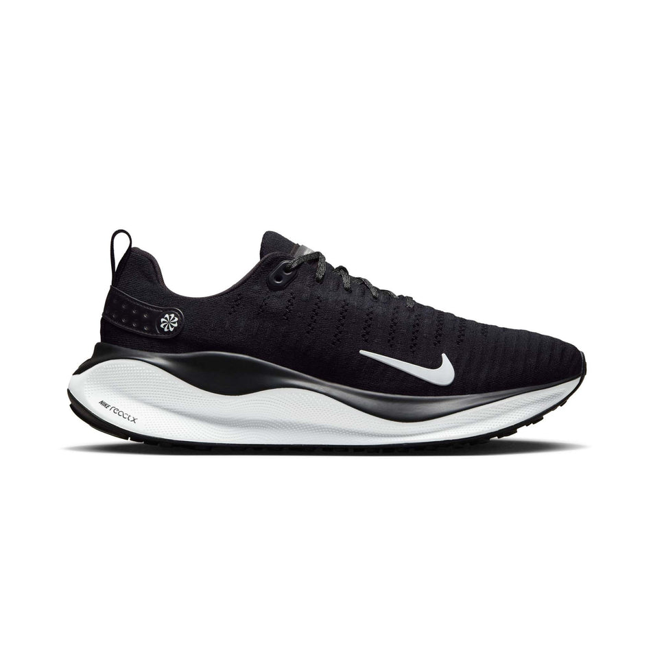 Lateral side of the right shoe from a pair of Nike Men's Infinity RN 4 Road Running Shoes in the Black/White-Dark Grey colourway (8048776839330)