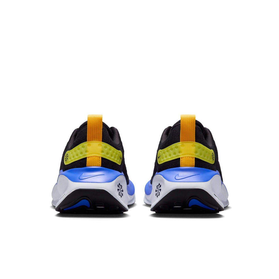 The back of a pair of Nike Men's Infinity RN 4 Road Running Shoes in the Black/White-Anthracite-Racer Blue colourway (7979473436834)