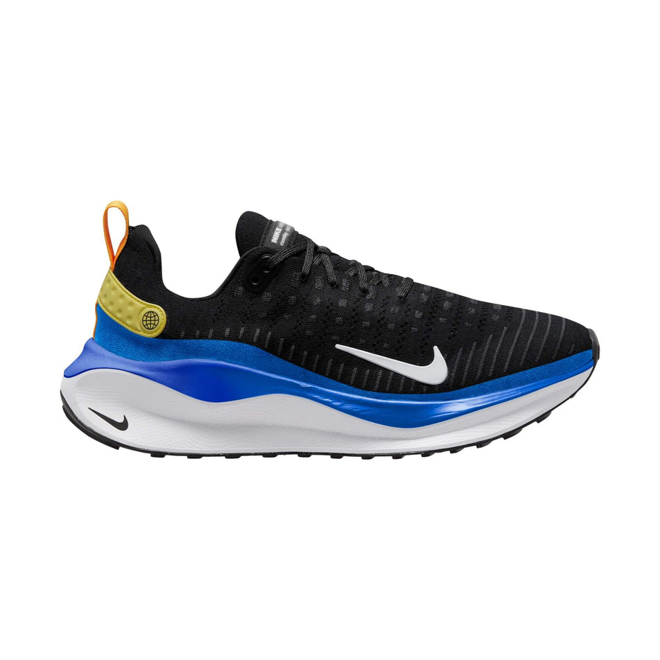 Lateral side of the right shoe from a pair of Nike Men's Infinity RN 4 Road Running Shoes in the Black/White-Anthracite-Racer Blue colourway (7979473436834)