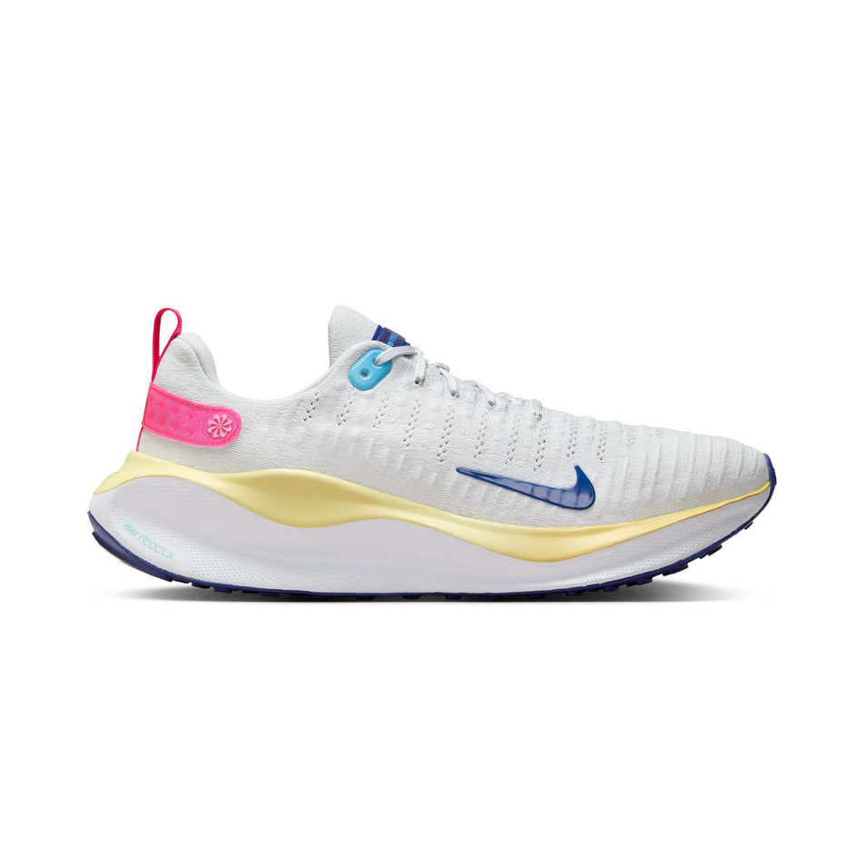 Lateral side of the right shoe from a pair of Nike Men's Infinity RN 4 Road Running Shoes in the Photon Dust/Deep Royal Blue-White colourway  (8139365023906)
