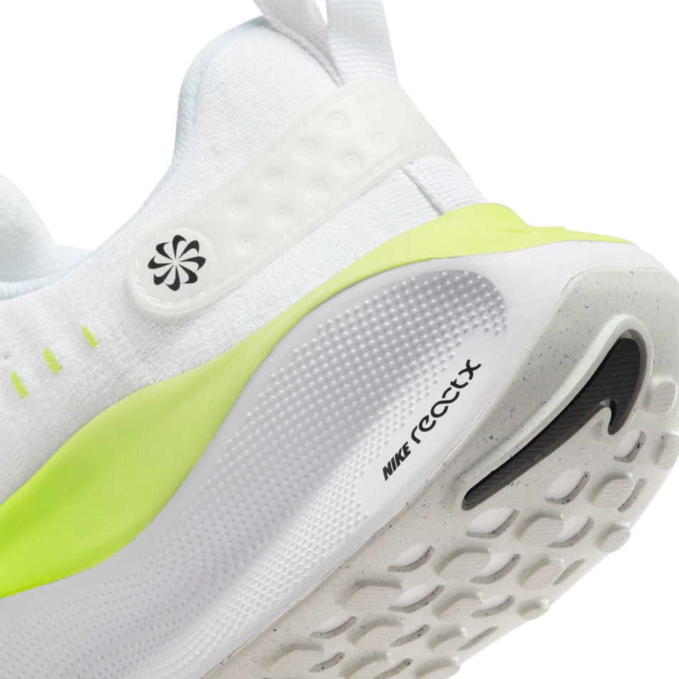 Lateral side of the back of the left shoe from a pair of Nike Men's Infinity RN 4 Road Running Shoes in the White/Black-LT Lemon Twist-Volt colourway (7979596644514)
