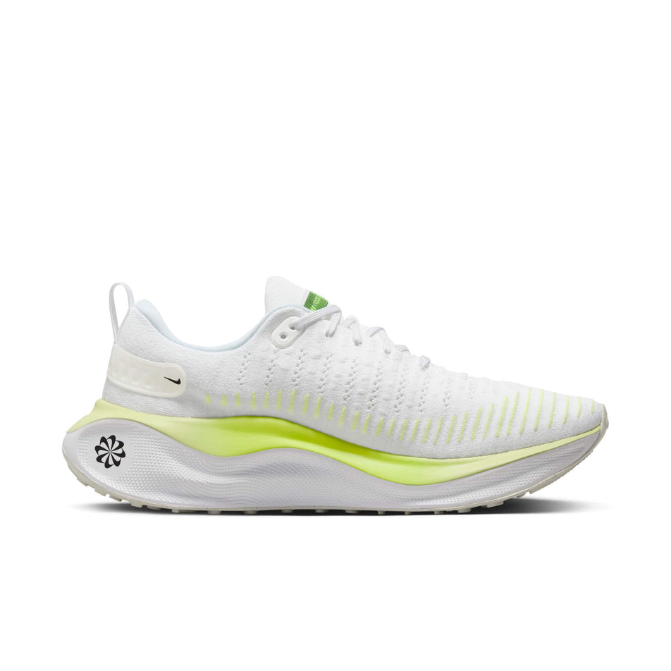 Medial side of the left shoe from a pair of Nike Men's Infinity RN 4 Road Running Shoes in the White/Black-LT Lemon Twist-Volt colourway (7979596644514)