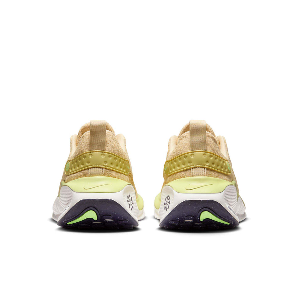 The back of a pair of Nike Men's Infinity RN 4 Road Running Shoes in the Sesame/Purple Ink-Buff Gold colourway (8073016475810)