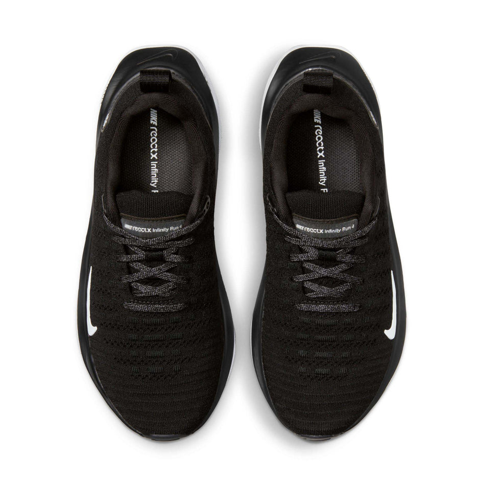 The uppers on a pair of Nike Women's Infinity RN 4 Road Running Shoes in the Black/White-Dark Grey colourway (7979380277410)