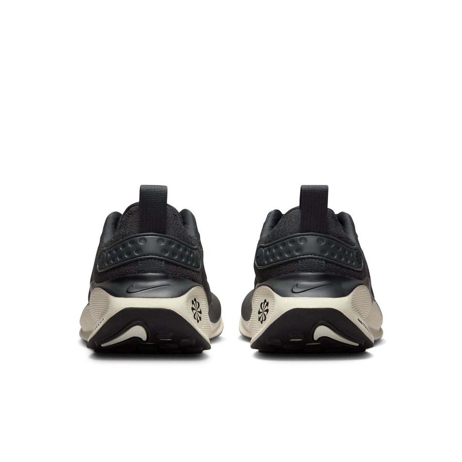 The back of a pair of Nike Women's Infinity RN 4 Road Running Shoes in the Dk Smoke Grey/Metallic Gold-Black colourway (8070596296866)