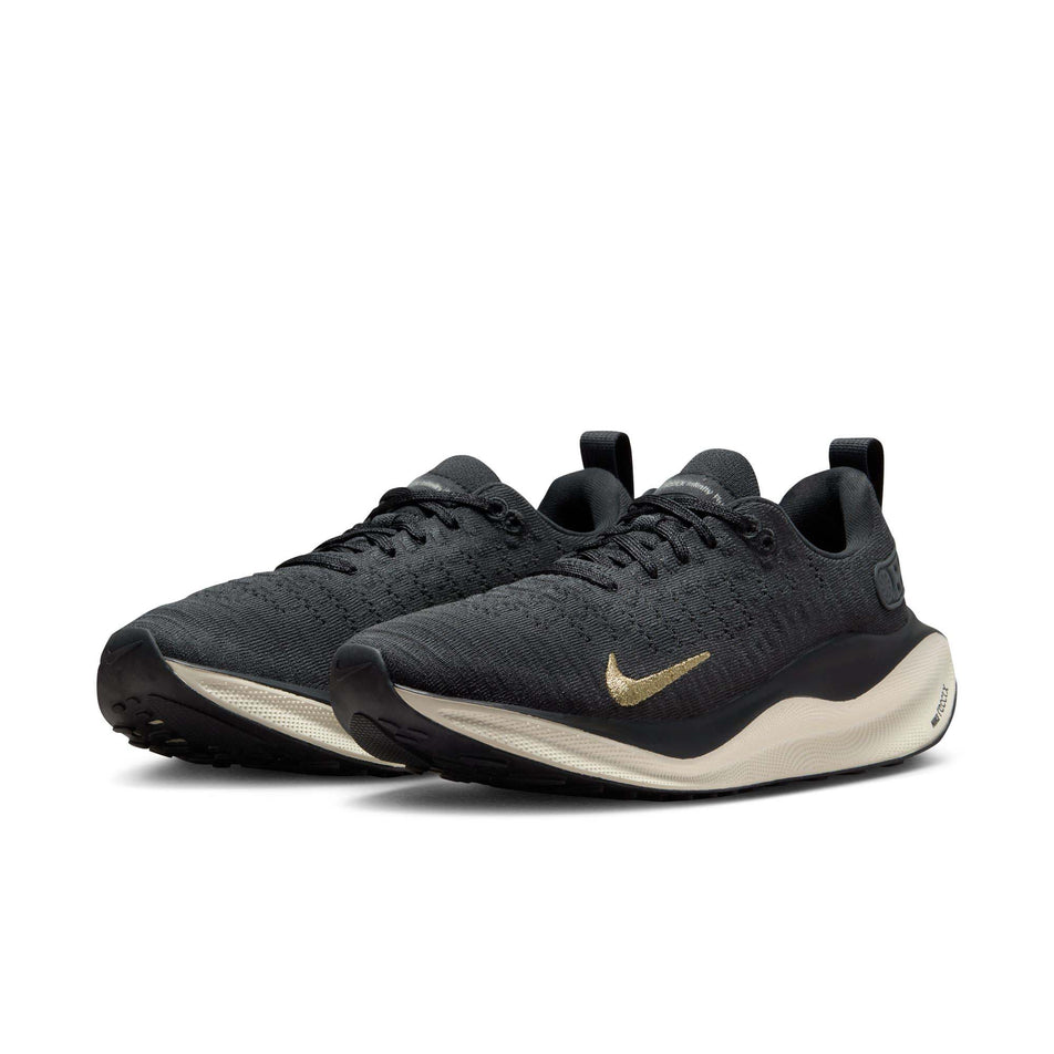 A pair of Nike Women's Infinity RN 4 Road Running Shoes in the Dk Smoke Grey/Metallic Gold-Black colourway (8070596296866)
