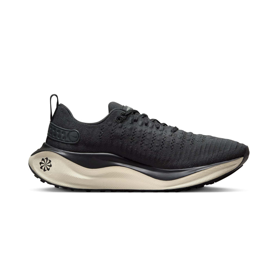 Medial side of the left shoe from a pair of Nike Women's Infinity RN 4 Road Running Shoes in the Dk Smoke Grey/Metallic Gold-Black colourway (8070596296866)