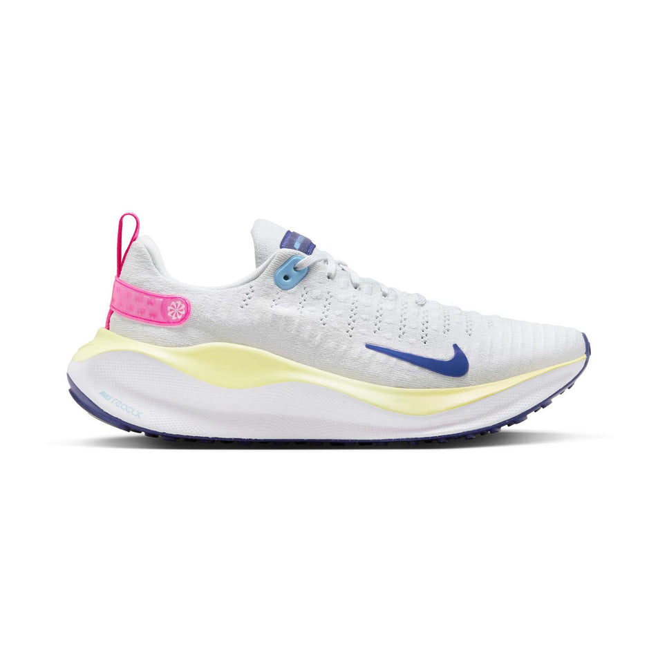 Lateral side of the right shoe from a pair of Nike Women's Infinity RN 4 Road Running Shoes in the Photon Dust/Deep Royal Blue-White colourway (8139951440034)