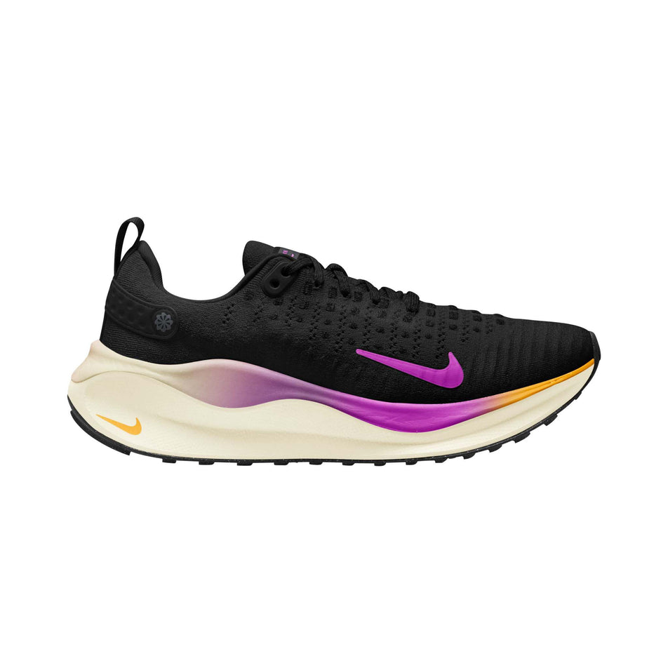 Lateral side of the right shoe from a pair of Nike Women's Infinity RN 4 Road Running Shoes in the Black/Hyper Violet-Anthracite colourway (8139954585762)