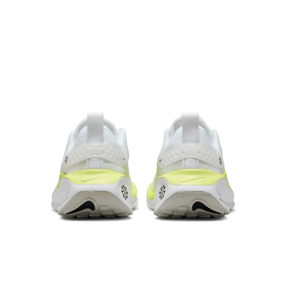 The back of a pair of Nike Women's Infinity RN 4 Road Running Shoes in the White/Black-LT Lemon Twist-Volt colurway (7979397054626)